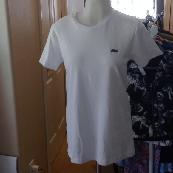 Unisex White Lacoste T Shirt Green Logo Size Small - Picture 1 of 7
